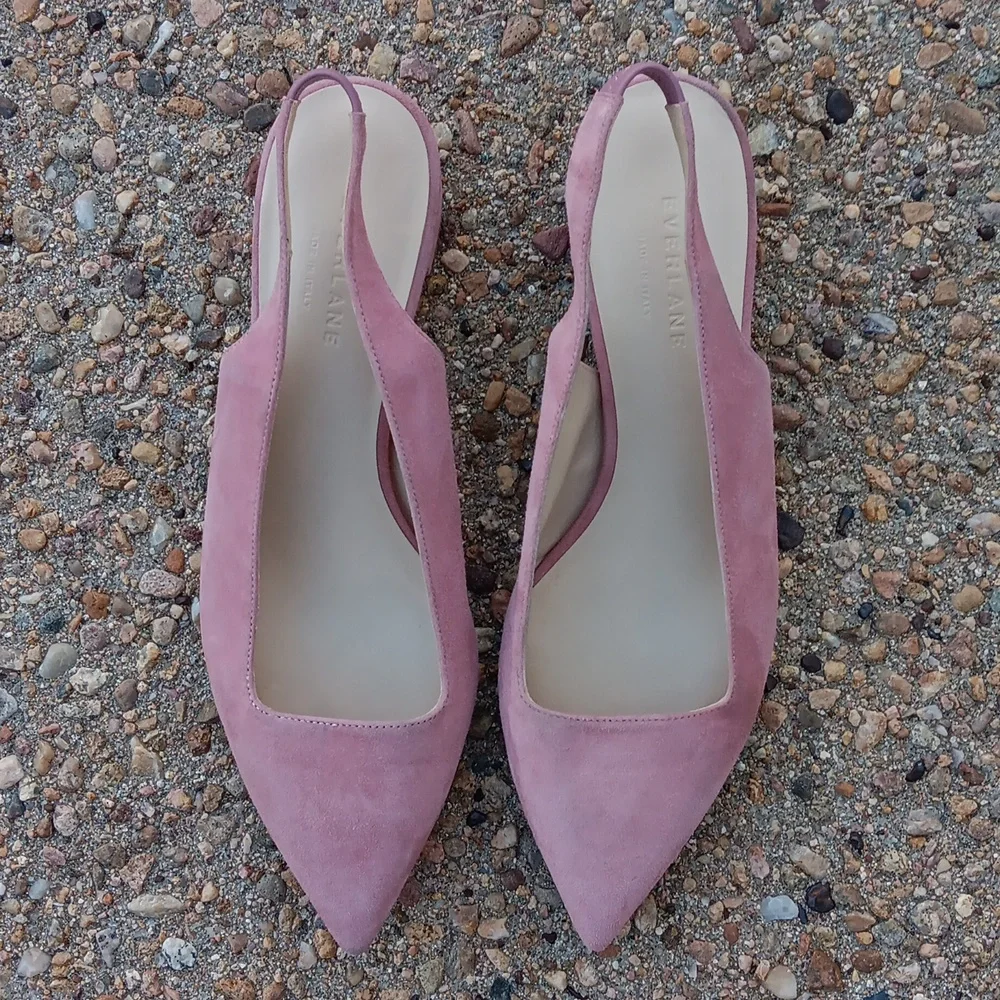 Everlane sling back small block heel pink suede leather shoes womens sz 8 - Picture 3 of 8